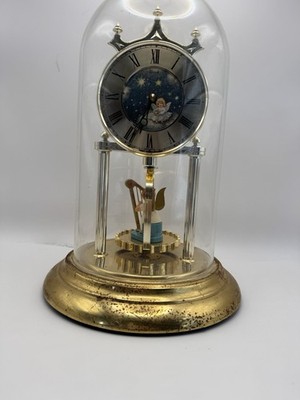 Vintage Hermle German Glass Dome Mantel Clock Working Angel Carousel tested work