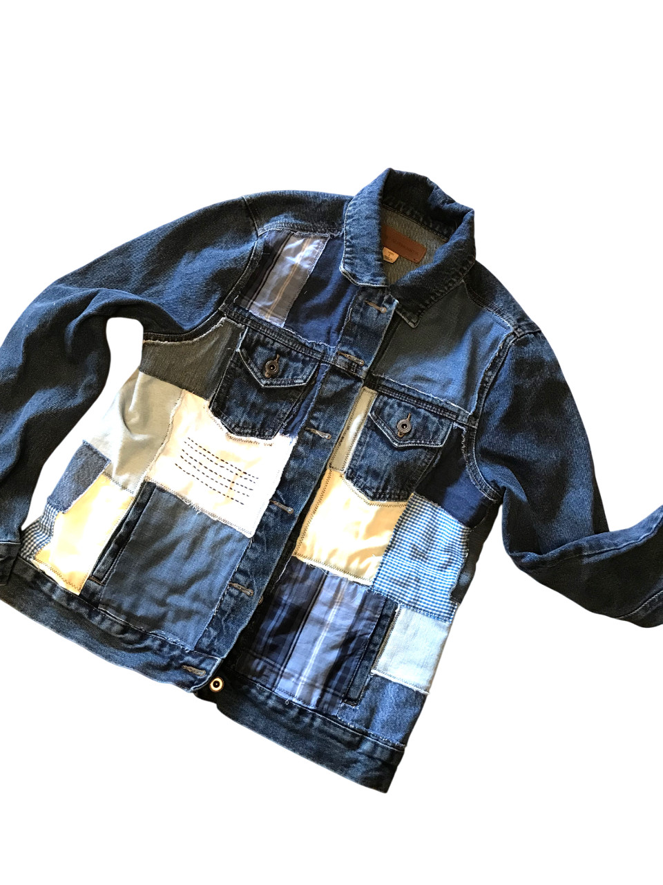 Upcycled Lake Theme Patchwork Jean Jacket, Painte… - image 8