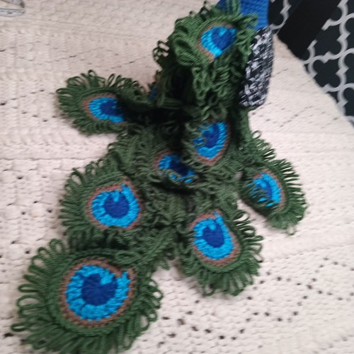 Crochet Peacock Standing Stuffed Animal Homemade Whimsical Fun Artsy Eclectic - Picture 8 of 10