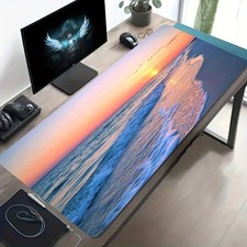 1pc Large-sized Esports Gaming Mouse Pad with an Orange-pink Sky, Beach, and Su
