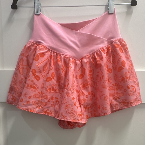 Offline by Aerie Pink/Orange Paisley Stretch Elastic Waist Gym Yoga Shorts M
