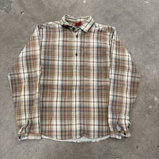VINTAGE 90s LEVIS RED TAB PLAID ORANGE FLANNEL SNAP MENS LARGE