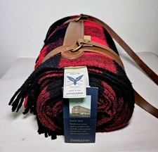 PENDLETON Motor Robe Fringed W/ Leather Carrier Rob Roy 52x66" USA New RN29685