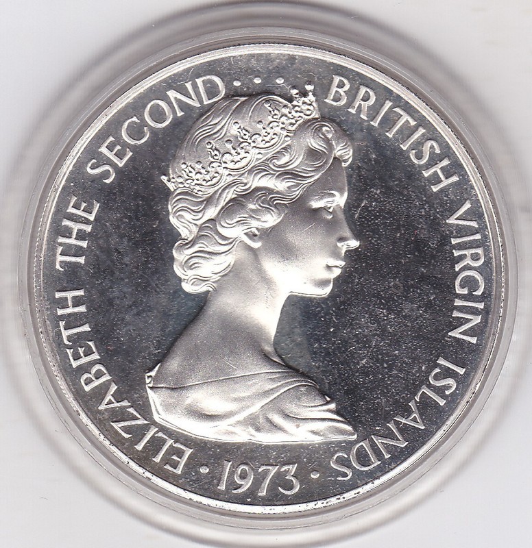 1973   BVI  Large  Silver  Proof   $  1  Coin  /  Magnificent Frigate birds
