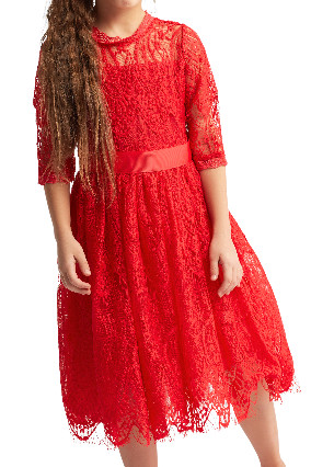 Vestido Bohemia Rojo Niña, Encaje Elegante y Cómodo, Ideal para Bodas y Fiestas