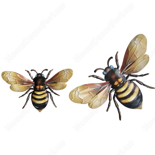 Set of 3 Bumble Bee Hanging Wall Art Honey Bee Porch Fence Outdoor Garden Decor - Picture 3 of 6