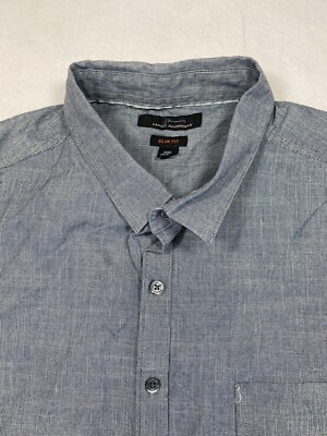 Marc Anthony Men's Slim Fit Button Down Shirt Blue Short Sleeve Size XXL