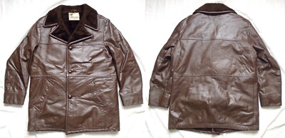 Vintage 80s Lakeland Leather Jacket Button Overcoat Brown Fur