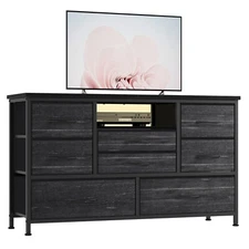 8 Drawer Dresser 55" TV Stand with Power Outlet Chest of Drawers Storage Black