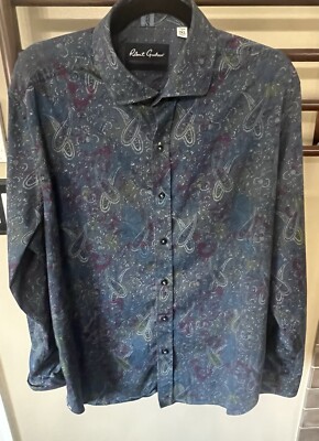 Robert Graham Shirt Mens 2XL XXL Blue Button Up Classic Fit Paisley Long Sleeve