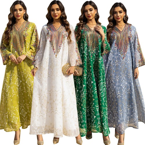 Dress For Women In Dubai.Sequins Embroidery Muslim Abaya Kaftan Maxi Dress Elegant Women Dubai ...