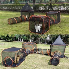 6-In-1 Outdoor Large Portable Pet Cat Playpen Play Tent Tunnel House Enclosures