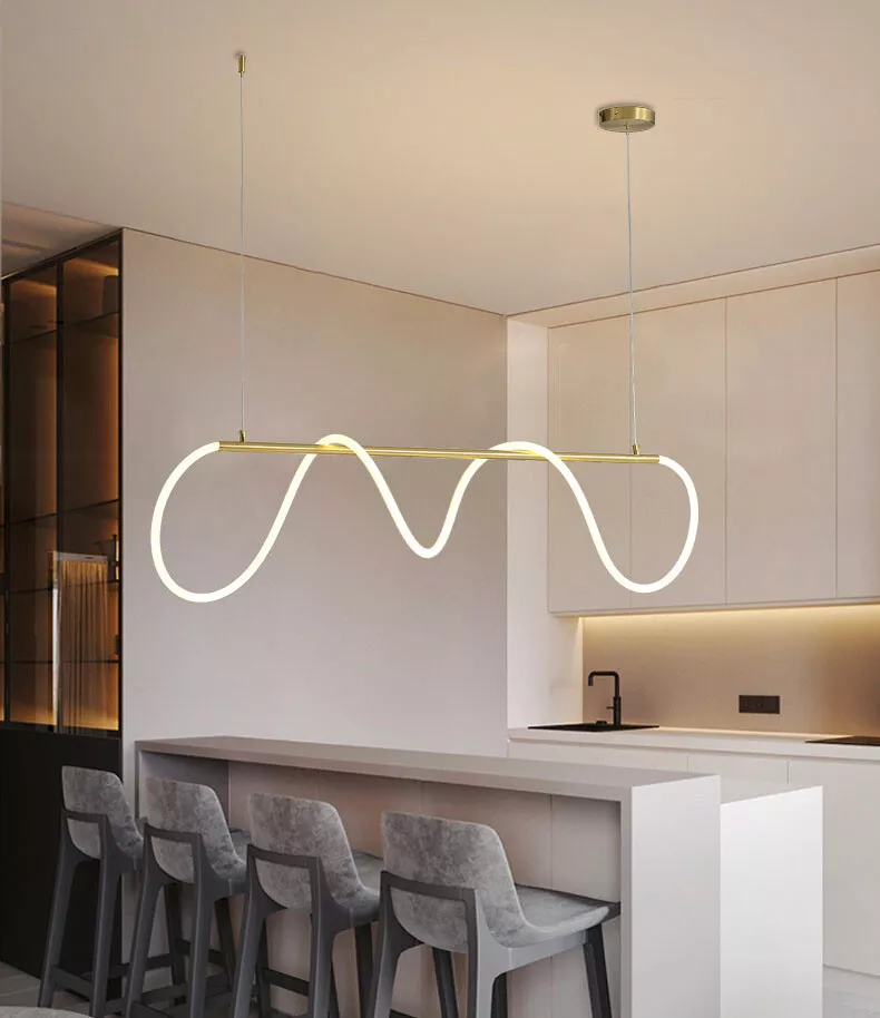 Modern Gold Line Wrapped LED Chandelier Restaurant Bar Decor