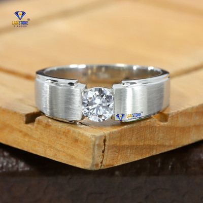 1.00 TCW Round Cut Men's Labgrown Diamond Ring 18k White Gold Labstone