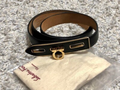 Rare Black Gancini Leather Belt for Women by Salvatore Ferragamo