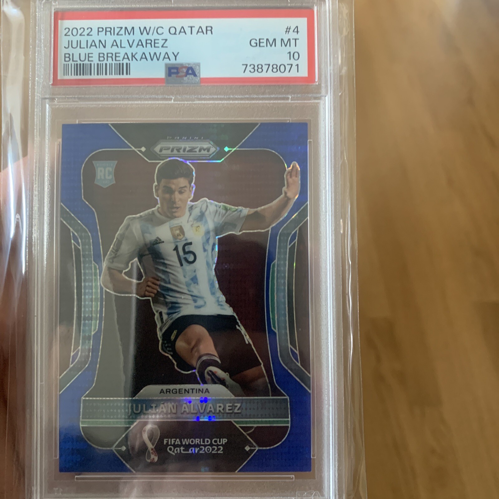 2022 Panini Prizm World Cup Blue Breakaway #4 Julian Alvarez RC /49 PSA 10