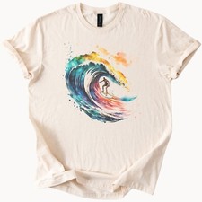 Surfing Wave Tee Watercolor Ocean Rider Graphic Shirt