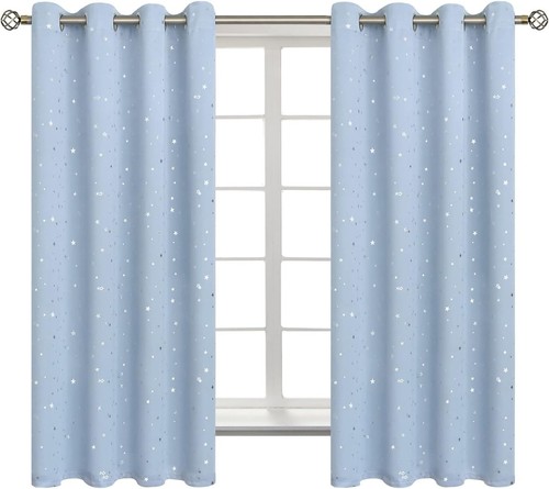 Cute Star Room Darkening Curtains - Thermal Insulated Baby Blue, 52 x 63 Inch - Picture 3 of 12