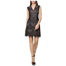 Reiss Black Lace Dress UK 8 Lace Gemina V-Neck Lined LBD Christmas Party