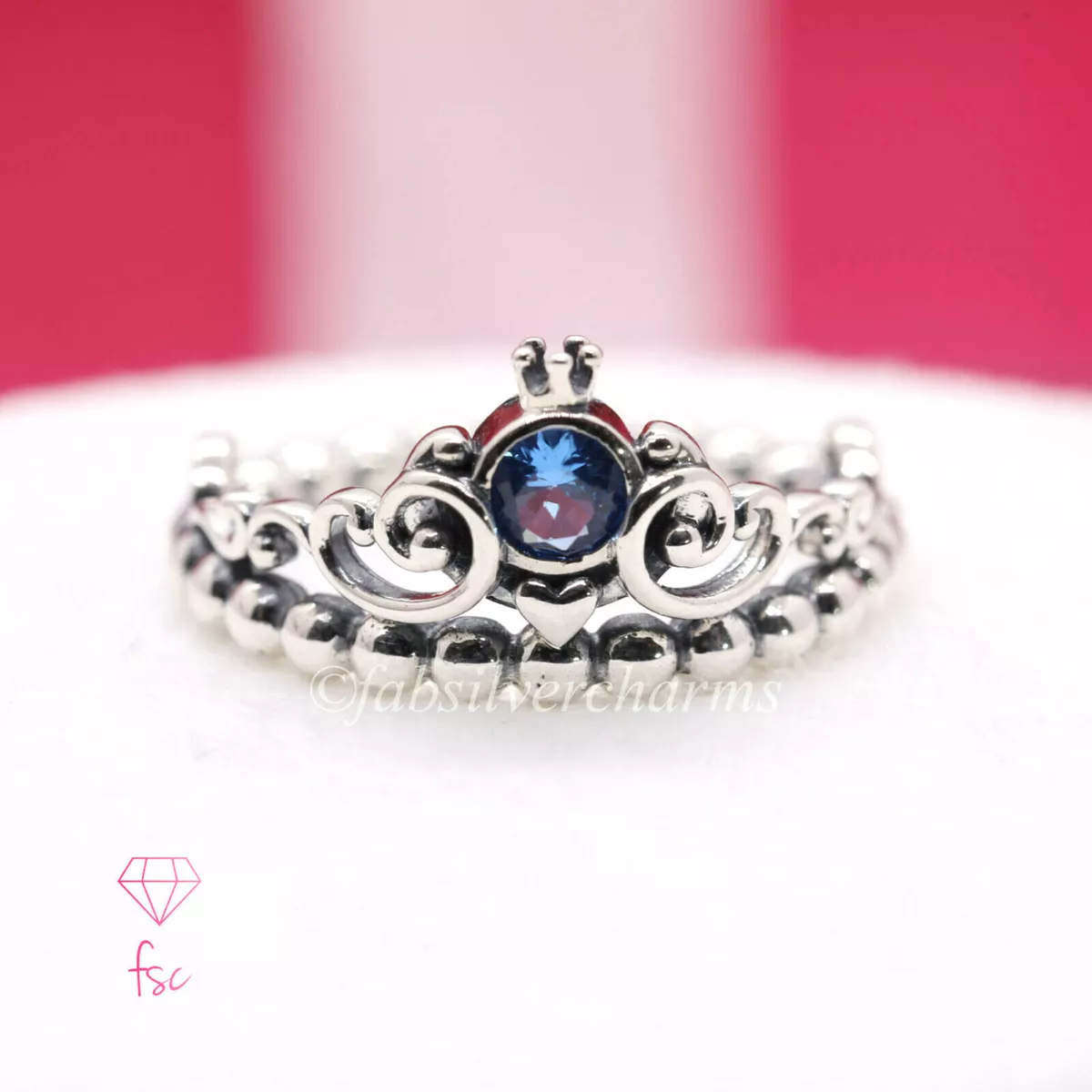 New Authentic PANDORA Disney Cinderella Blue Tiara Ring 199191C01