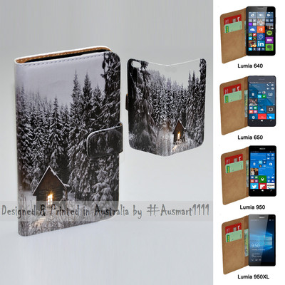 For Nokia Series - Snow Forest Print Theme Wallet Mobile Phone Case Cover