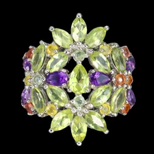 Summer 925 Silver Ring Pear Peridot 6x4mm Amethyst Sapphire Gemstone Jewelry 8