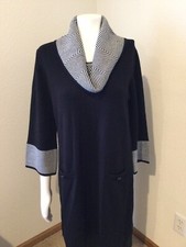 New Women’s IH Cowl Neck 3/4 Sleeve White/black Knit Sweater dress size L
