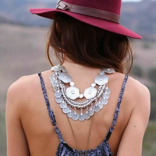 Hippie Mittelalter Statement Metall Kette Blumen Ethno Silber Schmuck Halskette - Picture 6 of 9