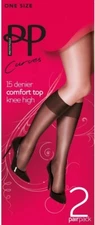 Pretty Polly Knee Highs Curves Comfort Top Wide Fit Colours: Black & Nude