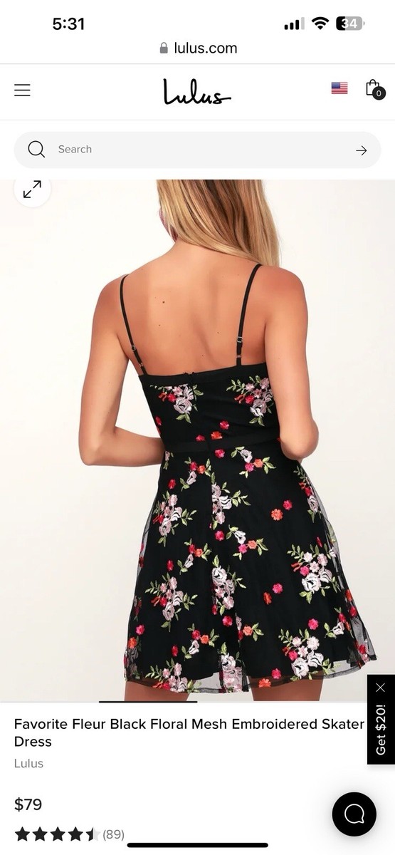 Lulus Favorite Fleur Black Floral Mesh Embroidered Skater Dress Small NWOT  | eBay