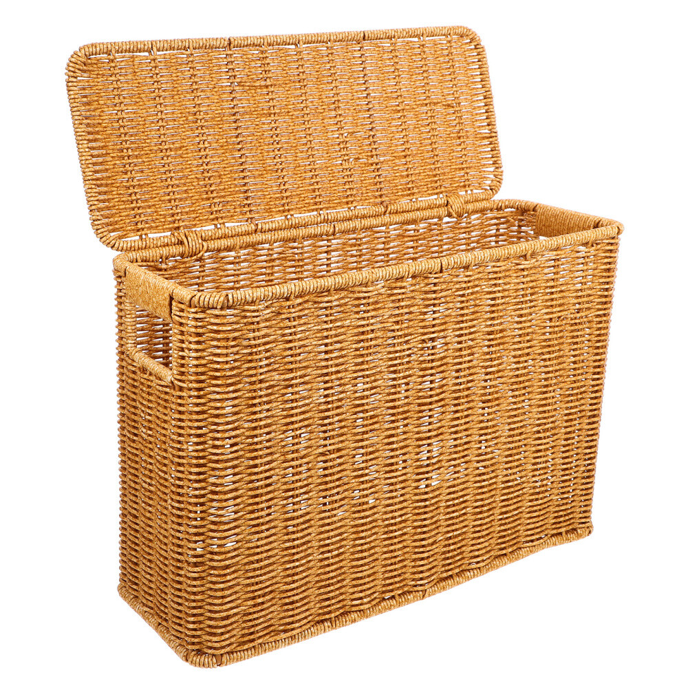 Magazine Holder with Lid Storage Basket Woven Laundry Narrow and Tall Box-image