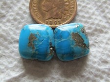 2 Kingman Pyrite Turquoise Cabochons 19 carats Arizona Cabs Matching Set Block