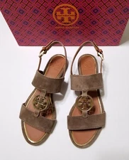 NIB Tory Burch Metal Miller Two-Band Sandal River Rock/Gold Size 7,7.5,8,9 $258