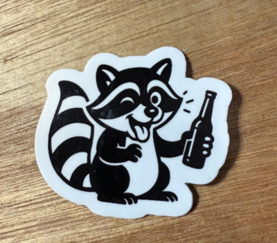 STICKER epic drinking raccoon trash panda Laminated vinyl black white
