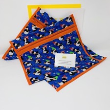Dancing Penguins with Orange Lining - Q-Snap Project Bag Stitch/Needlecraft