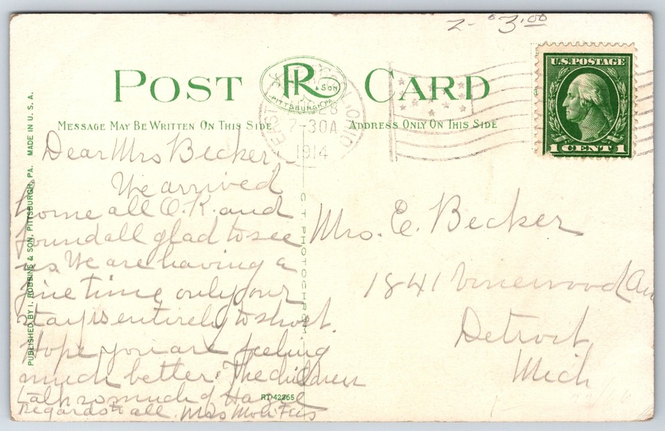 East Liverpool OhioFirst United Presbyterian Church”Dear Mrs Becker