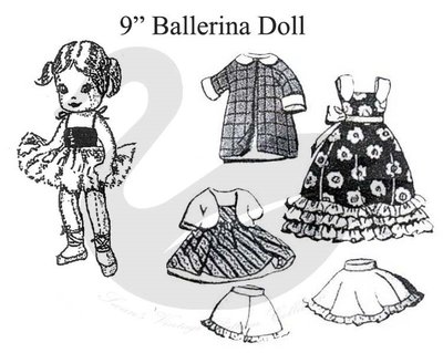 Reproduktion Vintage 9'' Ballerina Puppe & Kleidung Schnittmuster