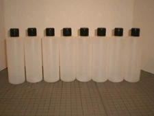 8 OZ NATURAL HDPE CYLINDER BOTTLE 24-410 NECK FINISH WITH BLACK CAPS LOT OF 8