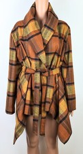 Chicwish Woman Plaid Rabato In Caramel Belted Jacket Turn Shawl Collar Sz 2xl