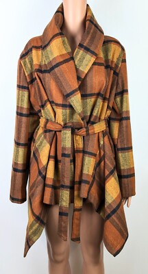 NWT ChicWish Women's Rust/Beige Plaid Rabato Belted Jacket/Coat size 2XL