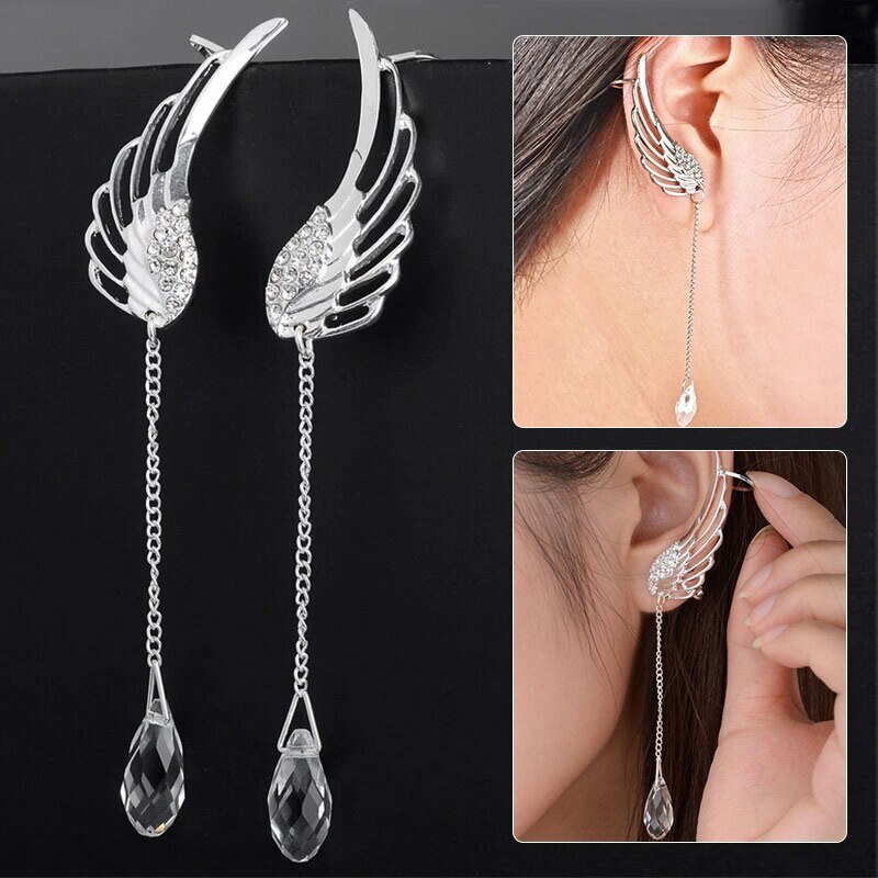 Pendientes De Cristal Con Alas De Ángel Para Mujer Aretes Colgantes Plata | eBay