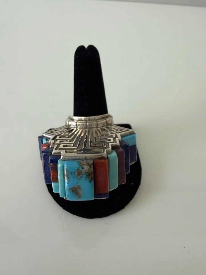 Инкрустация индейским бирюзовым камнем. Кольцо из стерлингового серебра 925 пробы 11 - Изображение 2 из 4