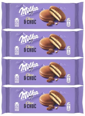 4 x MILKA CHOC & CHOC Fluffy Chocolate Biscuits with Cocoa Filling 150g 5.3oz