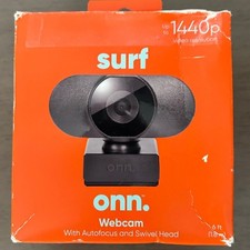 onn 1440P Webcam with Autofocus and Built-in Microphone, Adjustable,Black