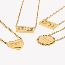 Stainless Steel Number Pendant Necklace Gold Plated Rectangle Women Jewelry