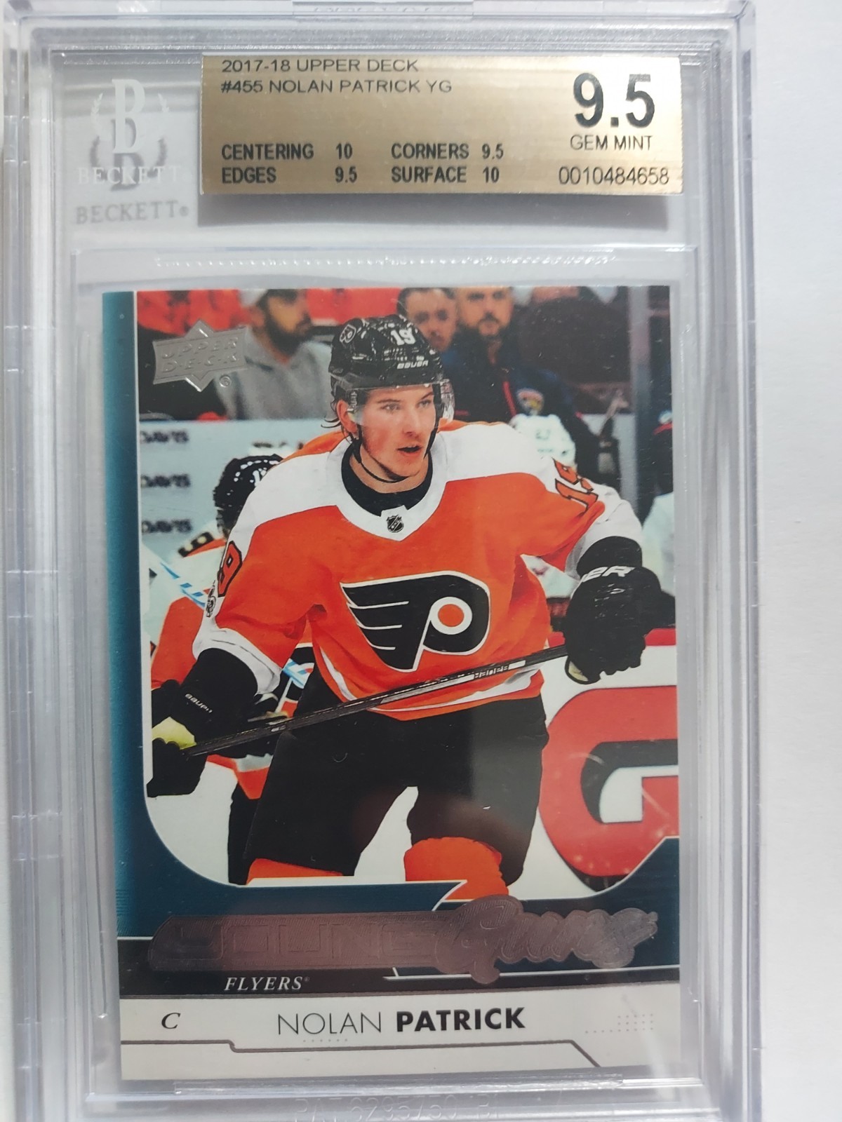 BGS 9.5 Nolan Patrick 2017/18 Upper Deck Young Guns RC #455 GEM MINT
