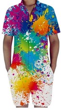 Fun Paint Drop Splatter Men Colorful Romper Size XXL Zip Up One Piece