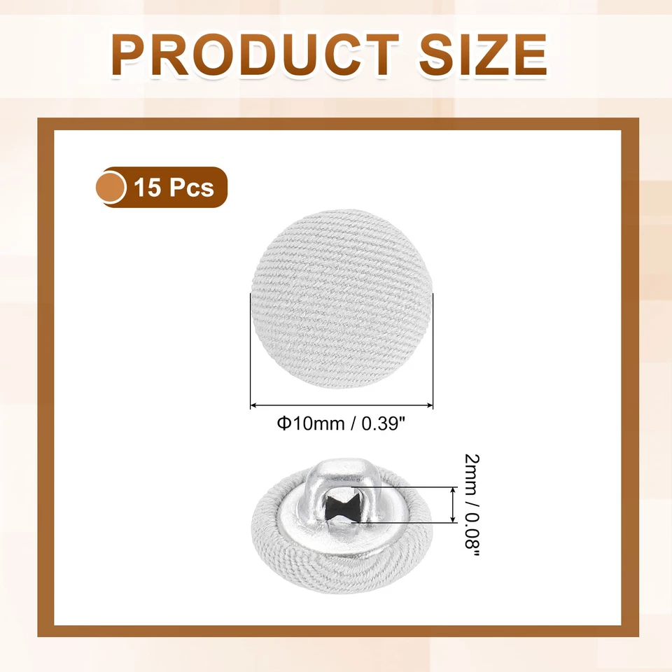 Botón cubierto de tela de 15 piezas, botones de vástago de metal de 10 mm 16 L, blanco Foto 2 de 4