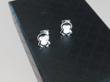 Penguins Black White Sterling Silver Childrens Stud Earrings