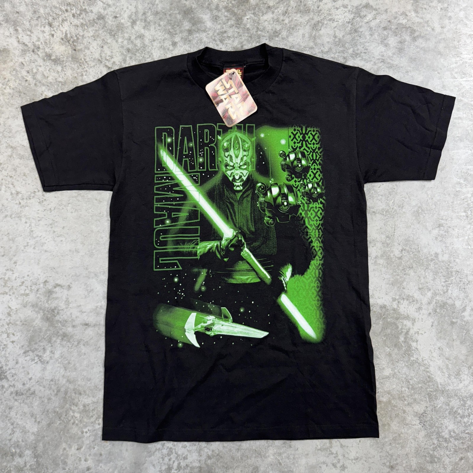 Vintage Star Wars Darth Maul Shirt Mens Medium Black Graphic Sith Deadstock NWT